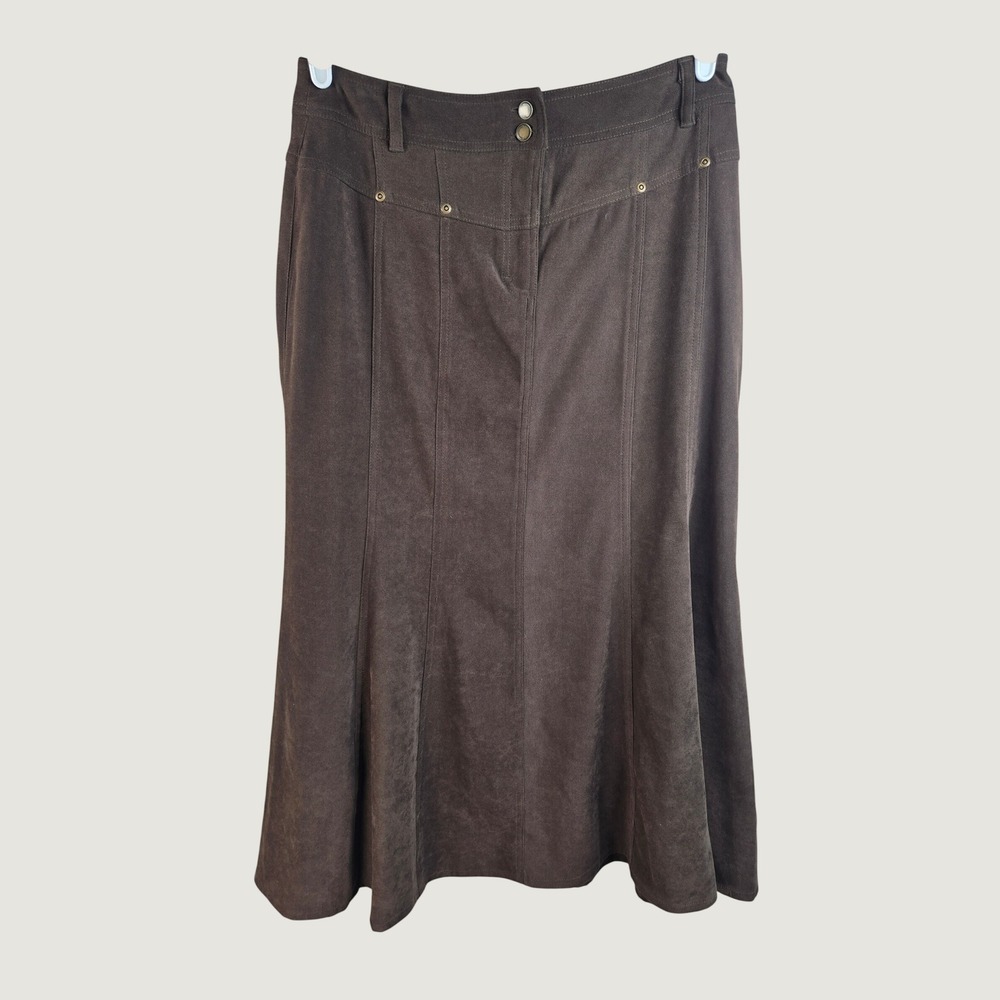 Vintage Full Circle Midi Skirt 32" Waist Brown Pleated Modest Office Western